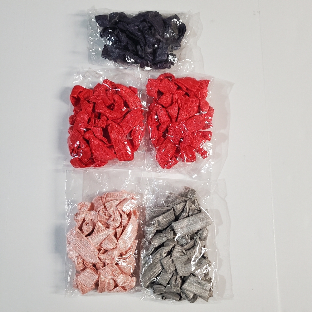 Assorted Hair Tie Sets - Red/Pink/Light-Dark Gray